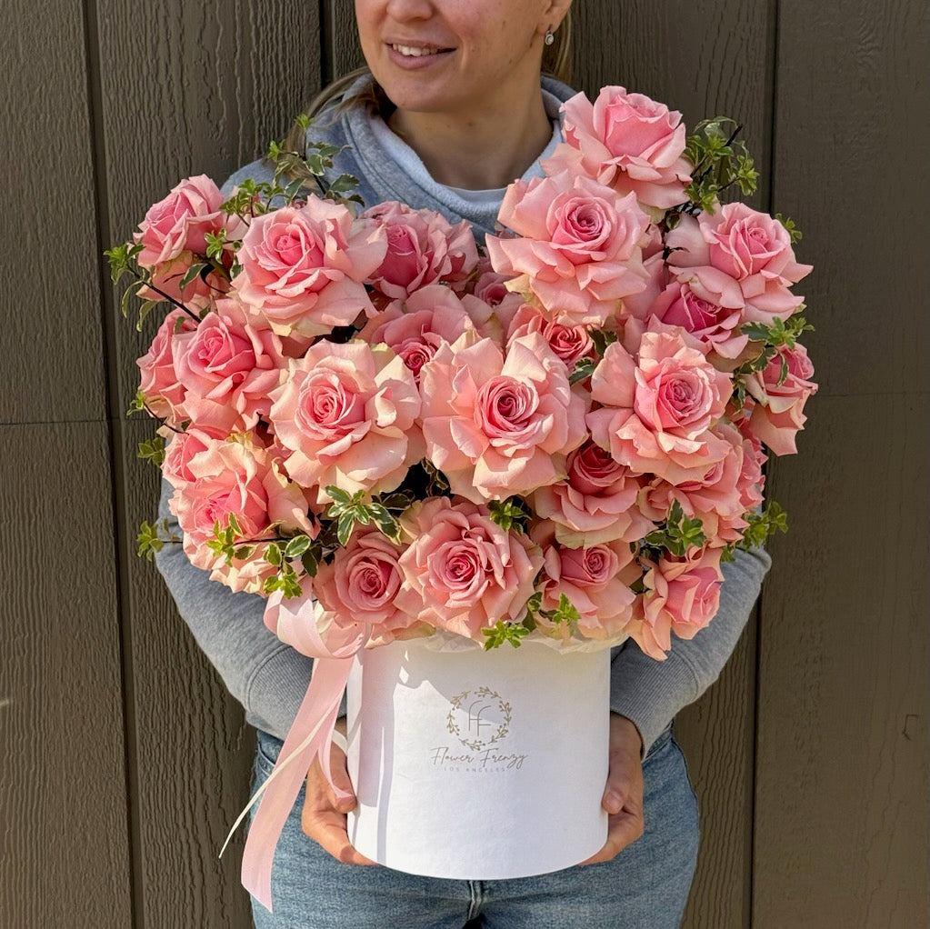 218.  Pink Roses in White Box