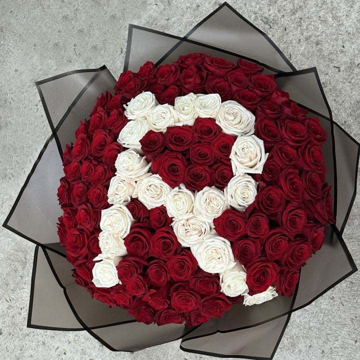Letter Edge Roses 640. Red Roses Bouquet with Letter Design – FlowerFrenzyLA