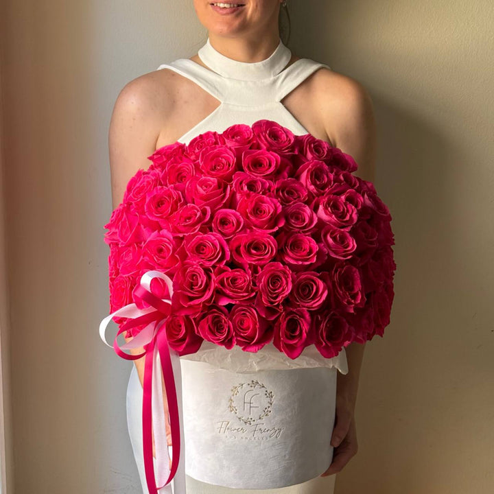 431. Pink roses in white box