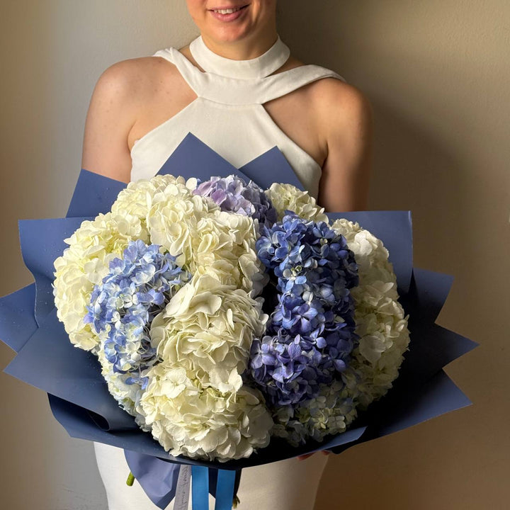 605. White and Blue Hydrangea Bouquet