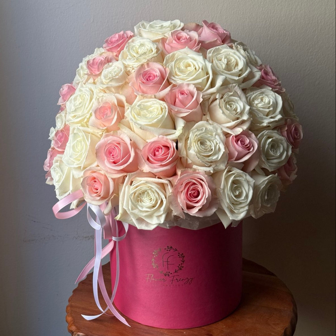 610. Pink and White Roses in a Pink Box