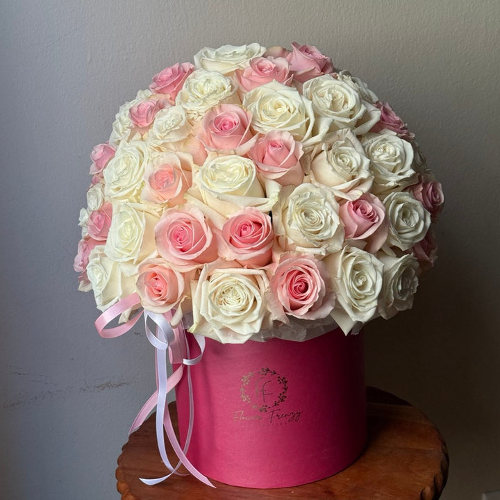 610. Pink and White Roses in a Pink Box