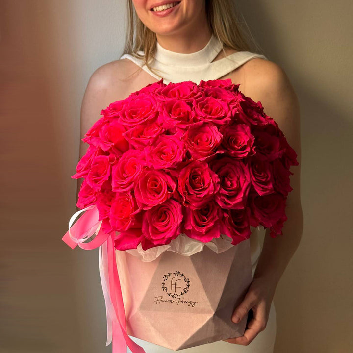 542. Hot Pink Roses in Pink Box