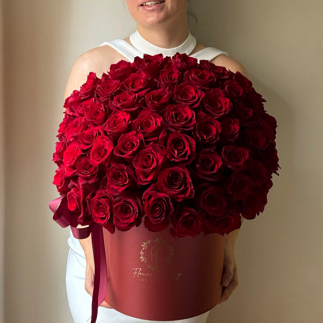 501 Red Roses 501. Red Roses in Red Box – FlowerFrenzyLA