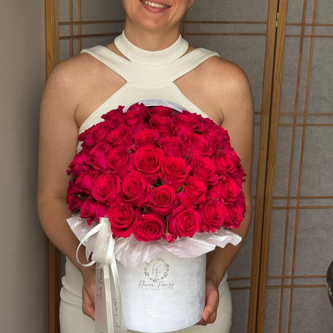 431. Pink roses in white box
