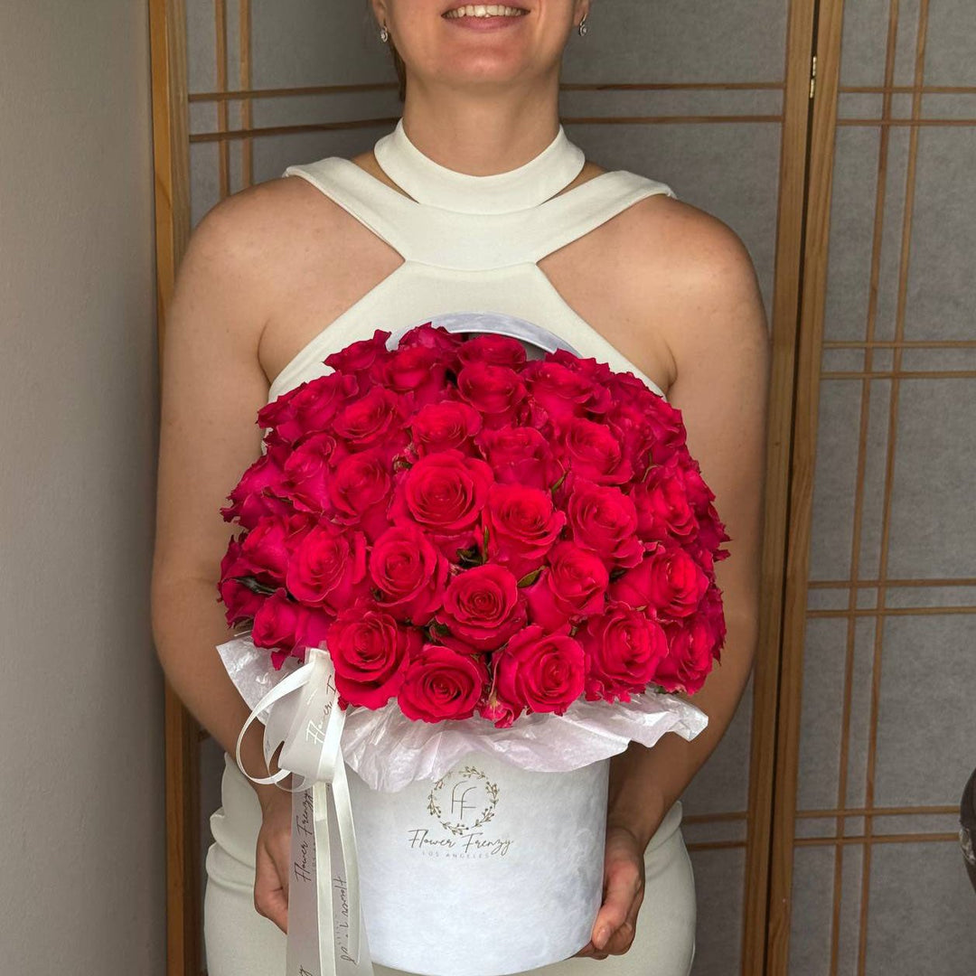 431. Pink roses in white box